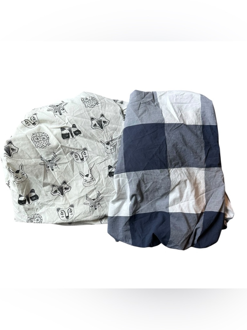 Crate & Barrel Blue Plaid Crib Sheet and Forest‎ Animal Crib Sheet